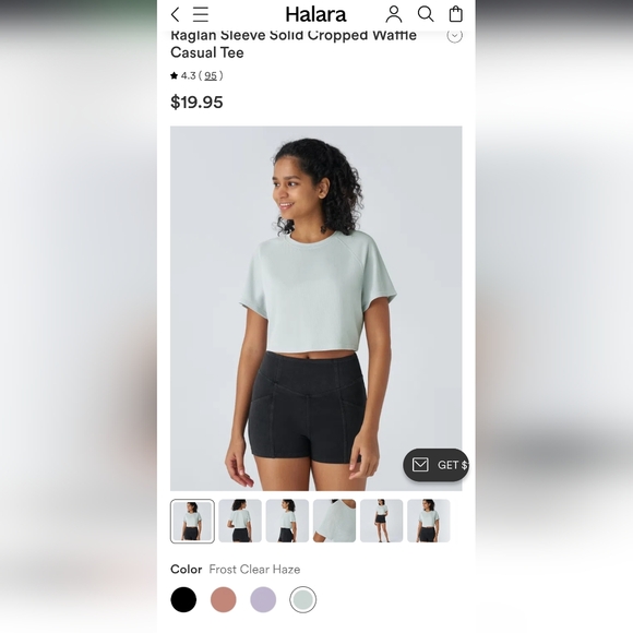 Halara Raglan Sleeve Cropped Waffle Tee - L - Frost Clear Haze - Picture 4 of 4